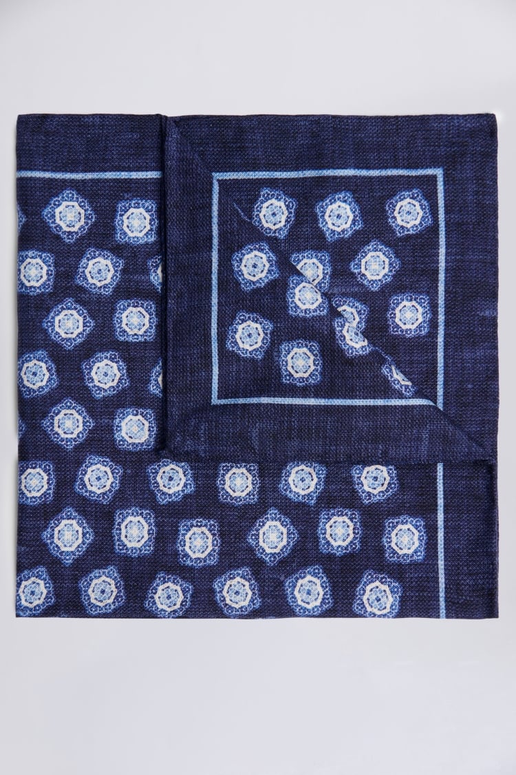 Bottinelli Navy & Blue Silk Medallion Pocket Square