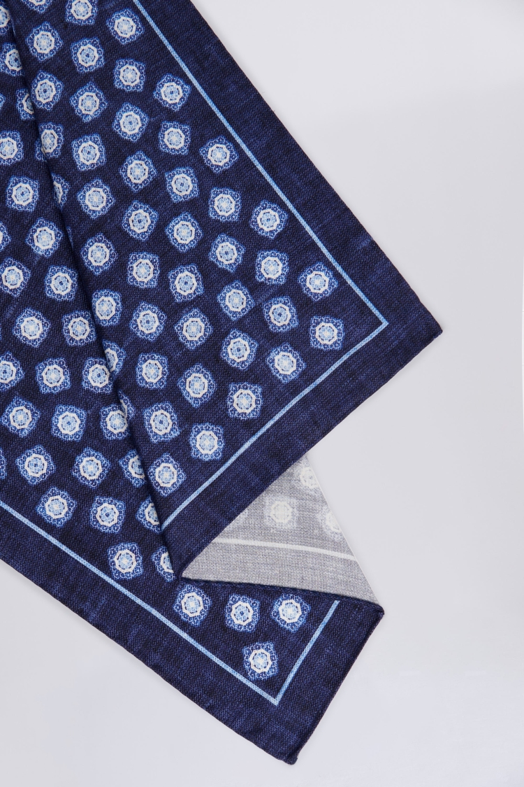 Bottinelli Navy & Blue Silk Medallion Pocket Square