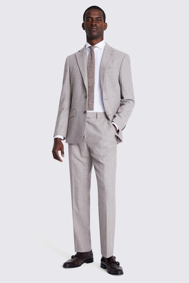 Regular Fit Taupe Twill Suit