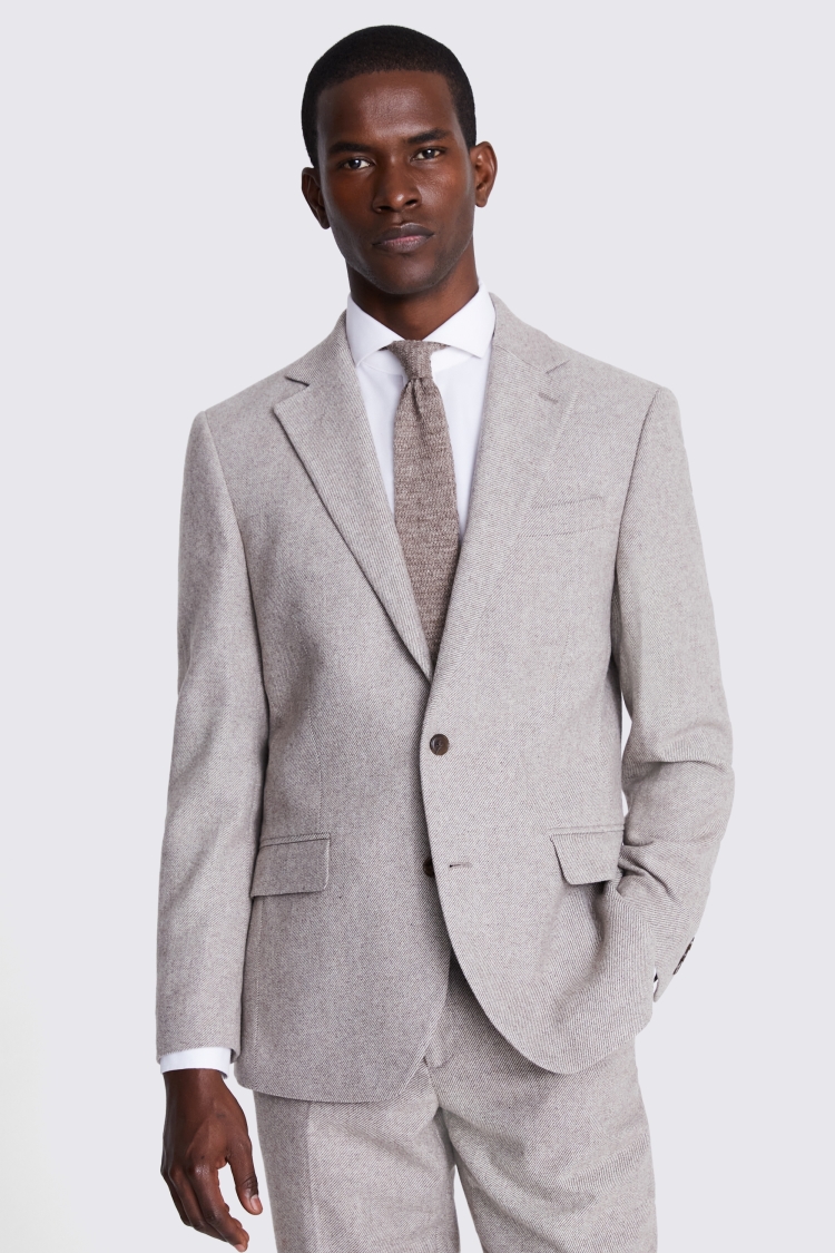 Regular Fit Taupe Twill Suit