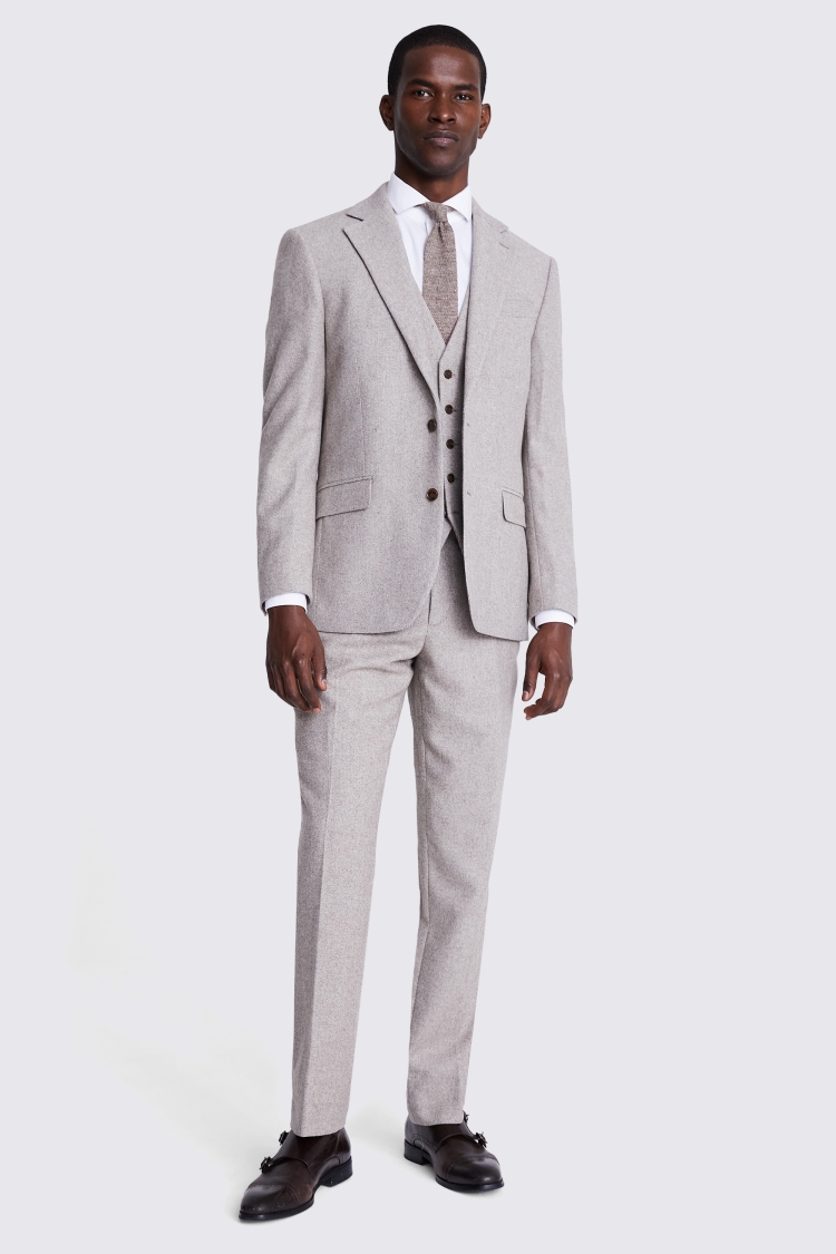 Regular Fit Taupe Twill Suit