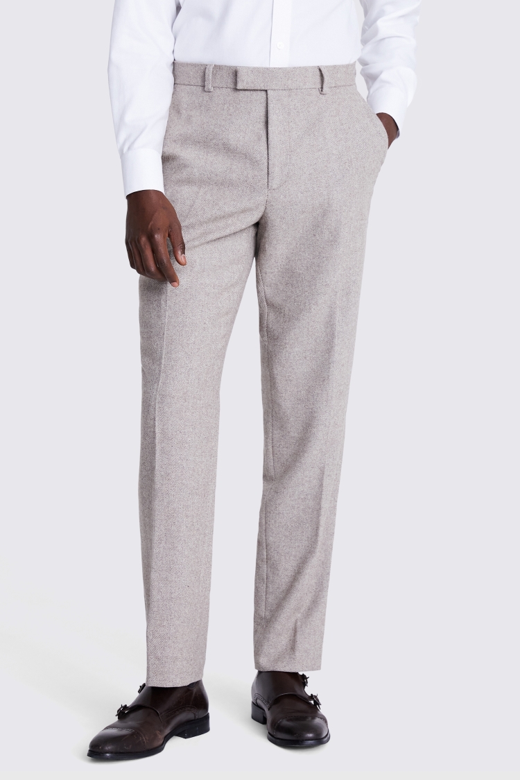 Regular Fit Taupe Houndstooth Pants