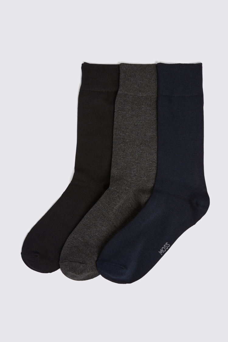 Black, Navy & Charcoal 3-Pack Bamboo Socks