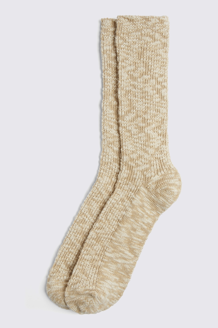 Beige Cotton Slub Socks