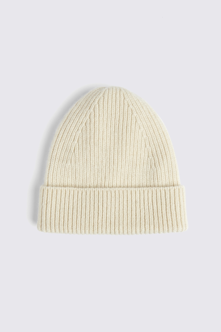 Winter White Cashmere Blend Ribbed Beanie