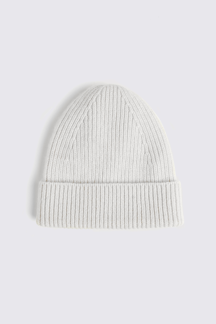 Winter White Cashmere Blend Ribbed Beanie