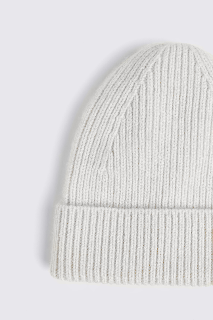 Winter White Cashmere Blend Ribbed Beanie