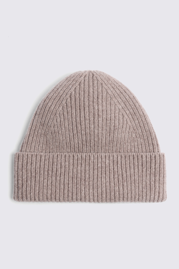 Taupe Melange Cashmere Blend Ribbed Beanie