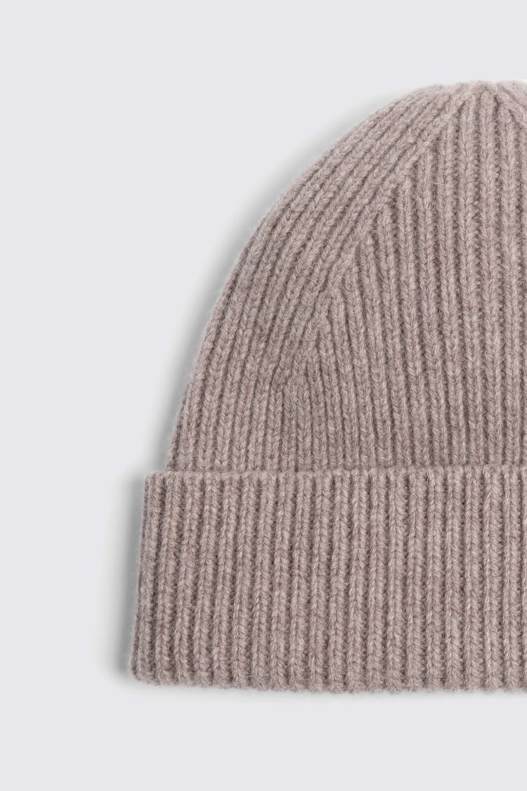 Taupe Melange Cashmere Blend Ribbed Beanie