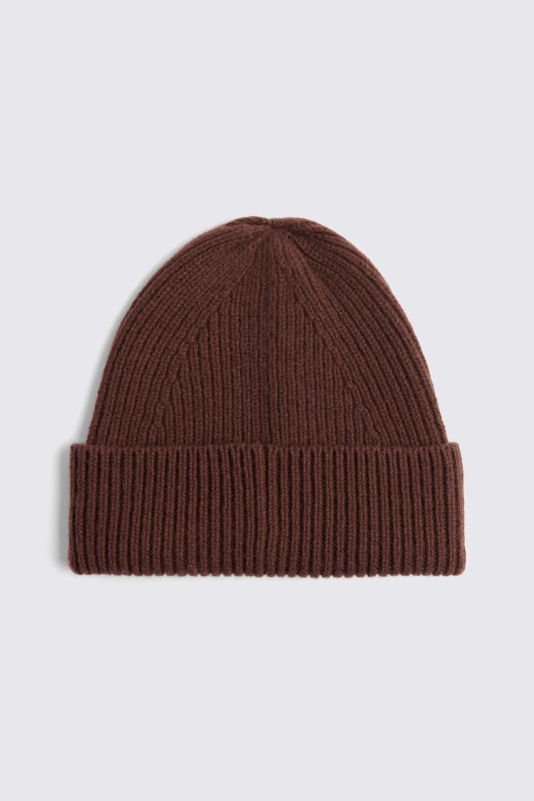 Chestnut Cashmere Blend Ribbed Beanie