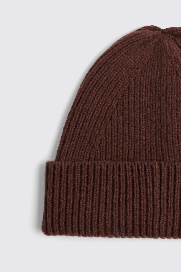 Chestnut Cashmere Blend Ribbed Beanie