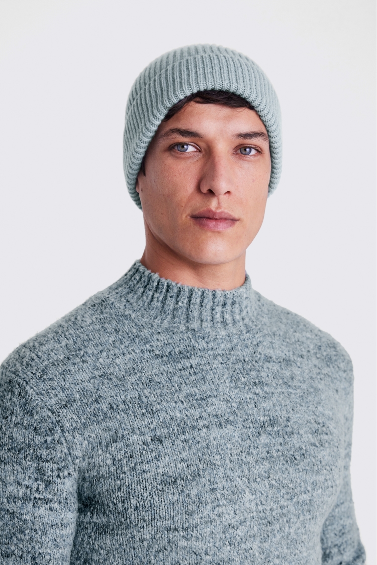 Airforce Blue Cashmere Blend Ribbed Beanie