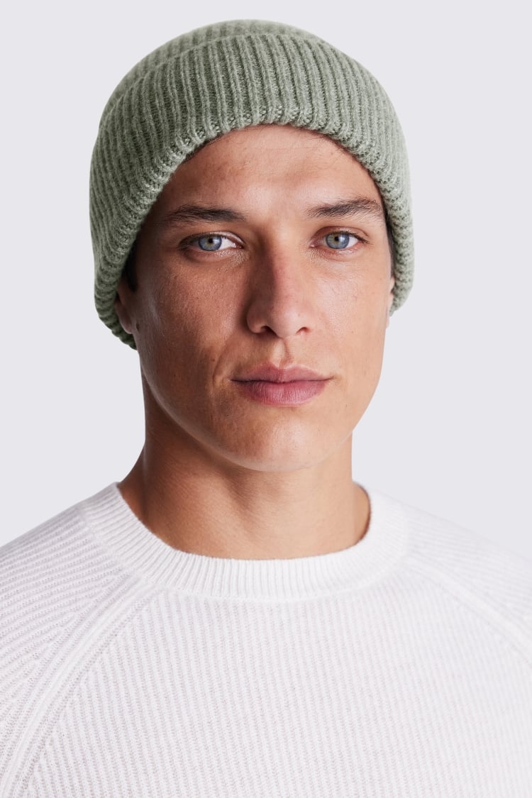 Sage Cashmere Blend Ribbed Beanie