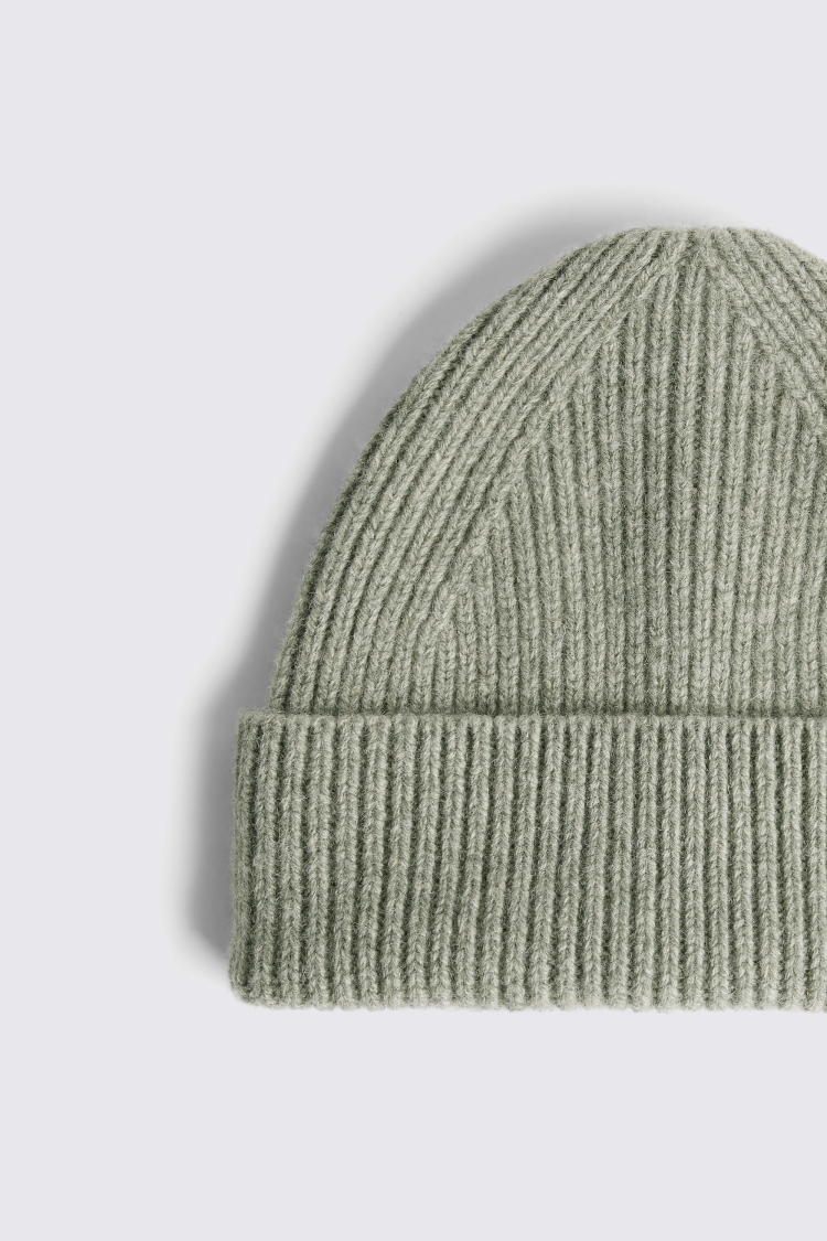 Sage Cashmere Blend Ribbed Beanie