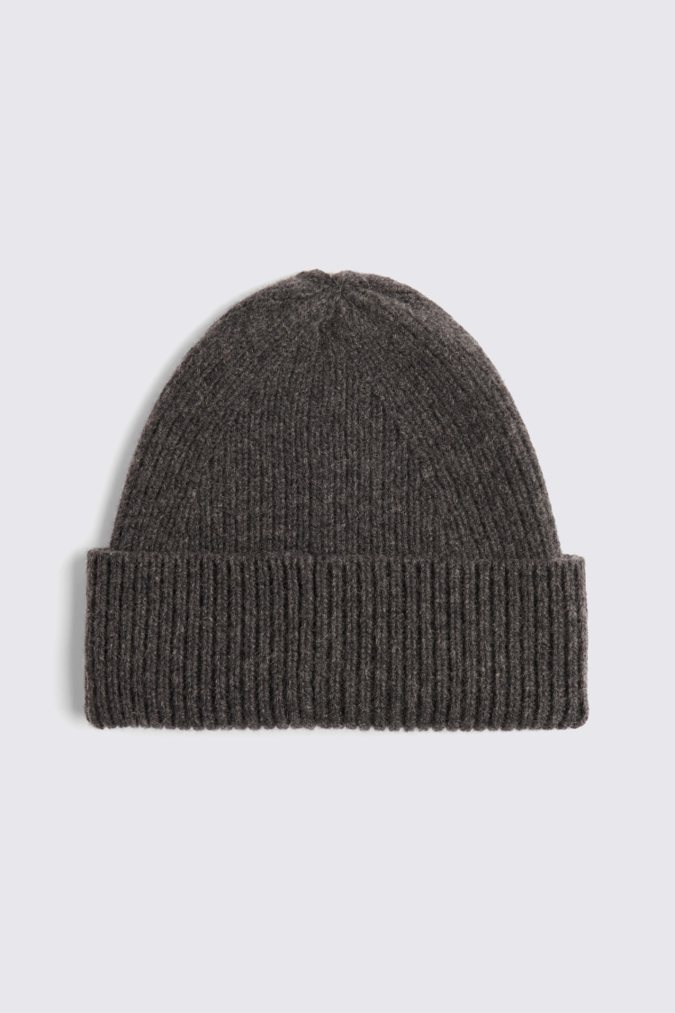 Charcoal Cashmere Blend Ribbed Beanie