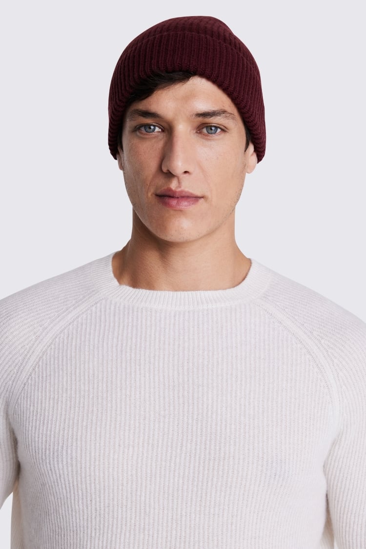 Burgundy Cashmere Blend Ribbed Beanie