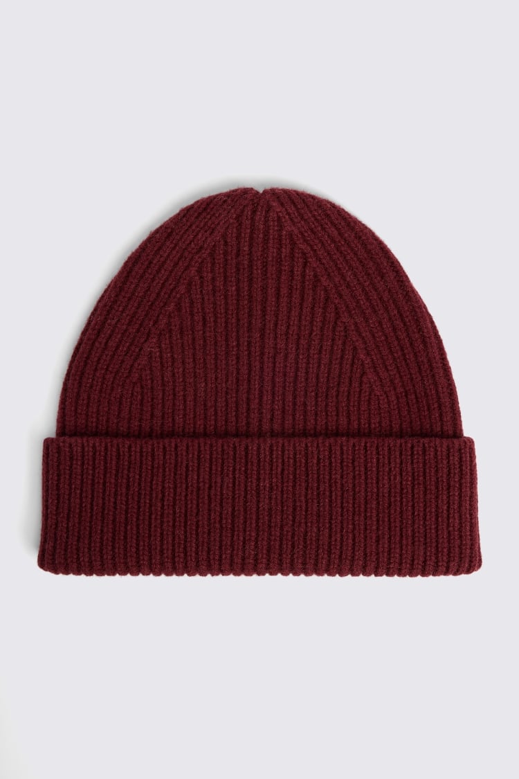 Burgundy Cashmere Blend Ribbed Beanie