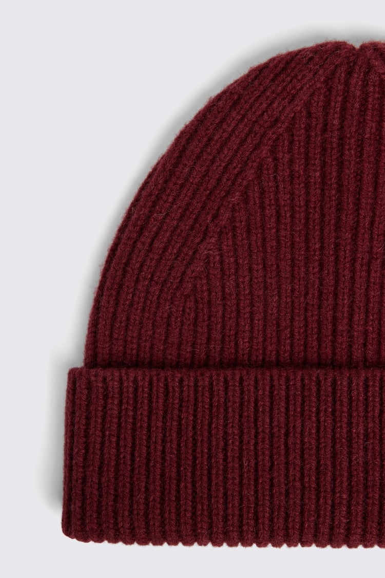 Burgundy Cashmere Blend Ribbed Beanie