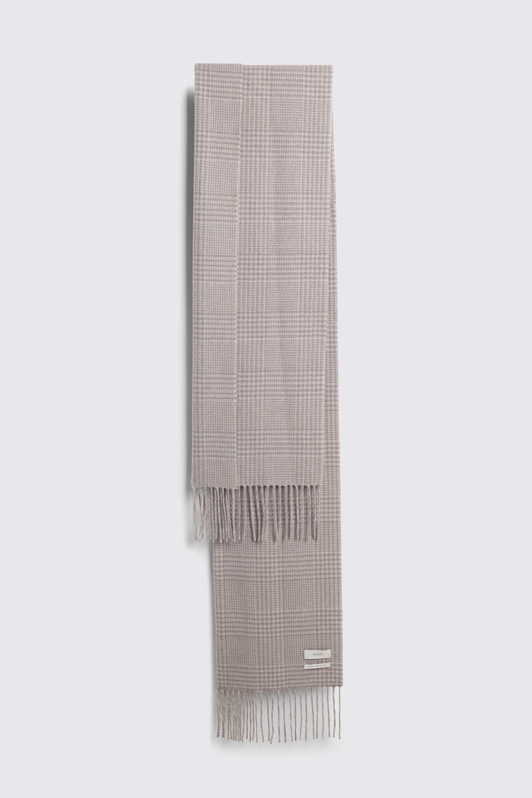 Taupe Prince of Wales Check Cashmere Blend Scarf