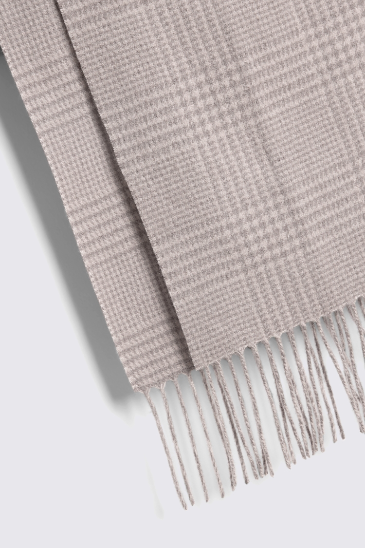 Taupe Prince of Wales Check Cashmere Blend Scarf