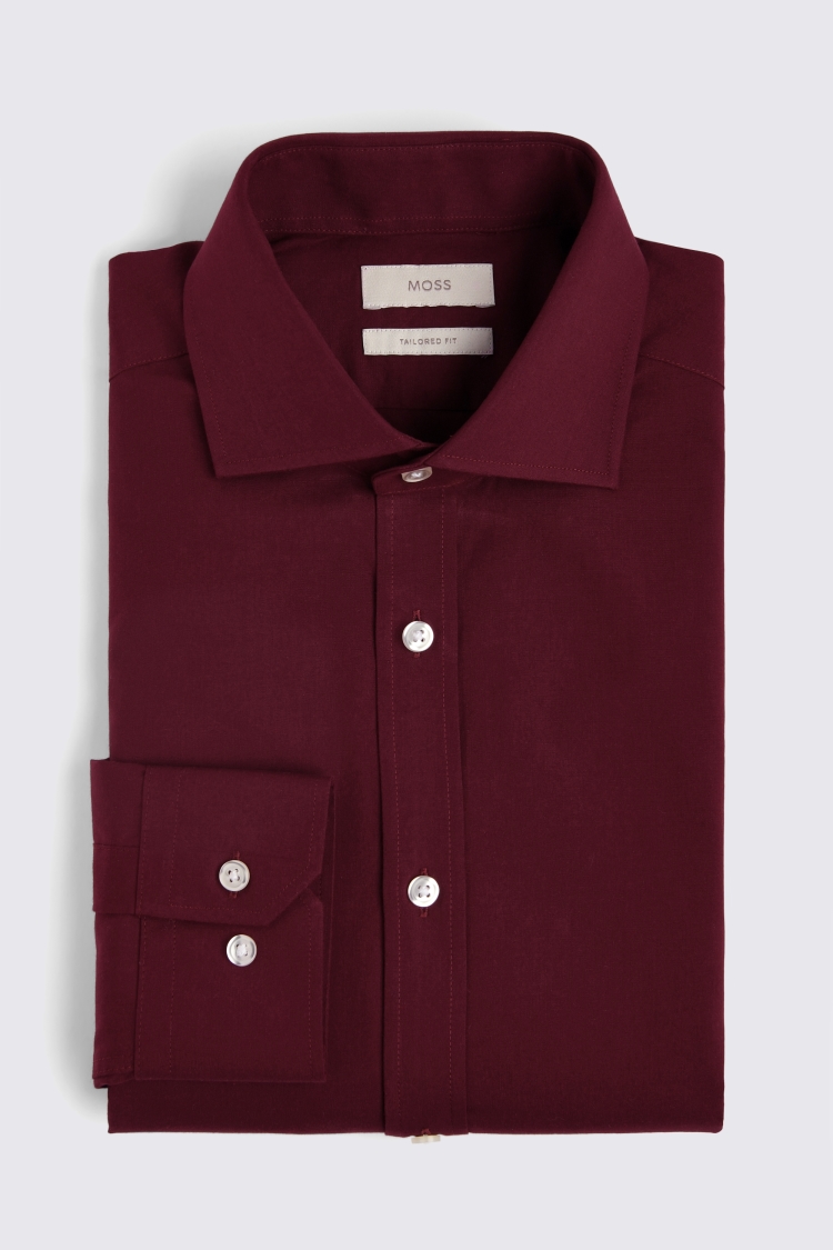 Tailored Fit Burgundy Poplin Shirt