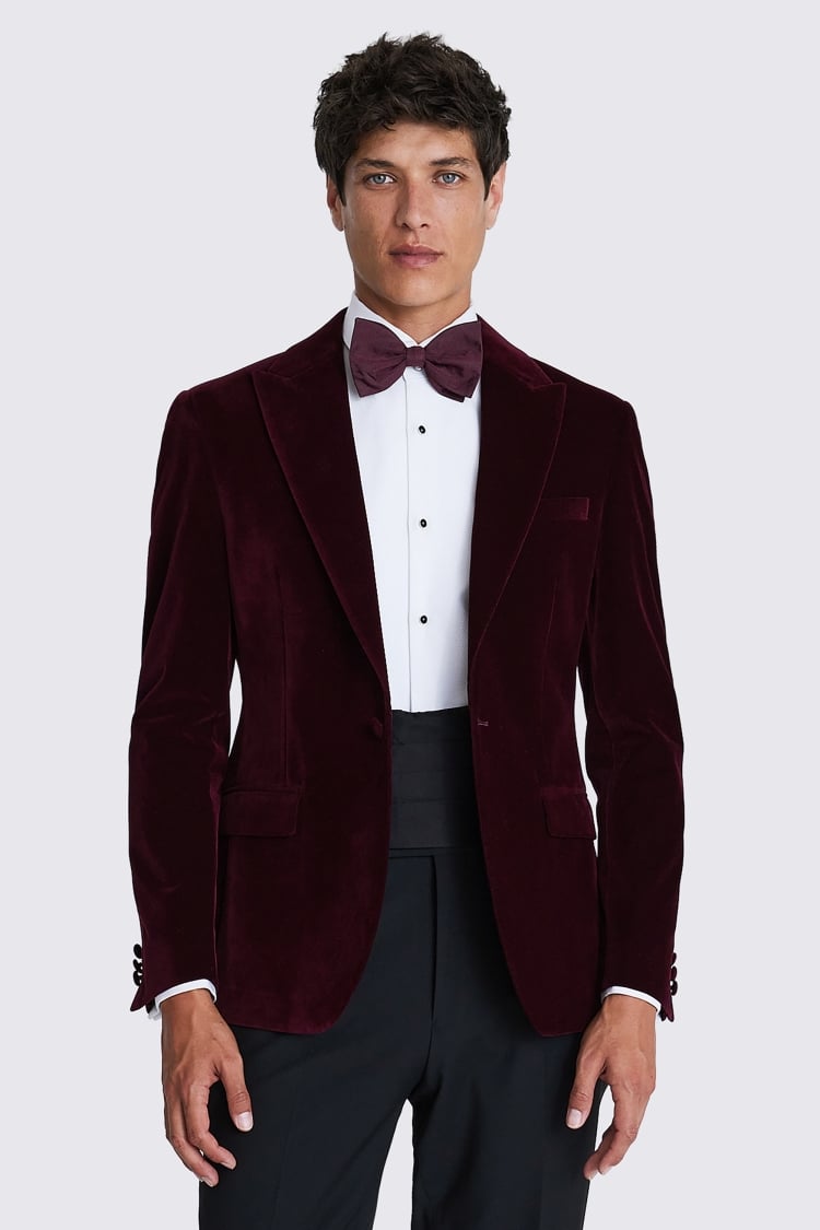 Slim Fit Burgundy Velvet Jacket 