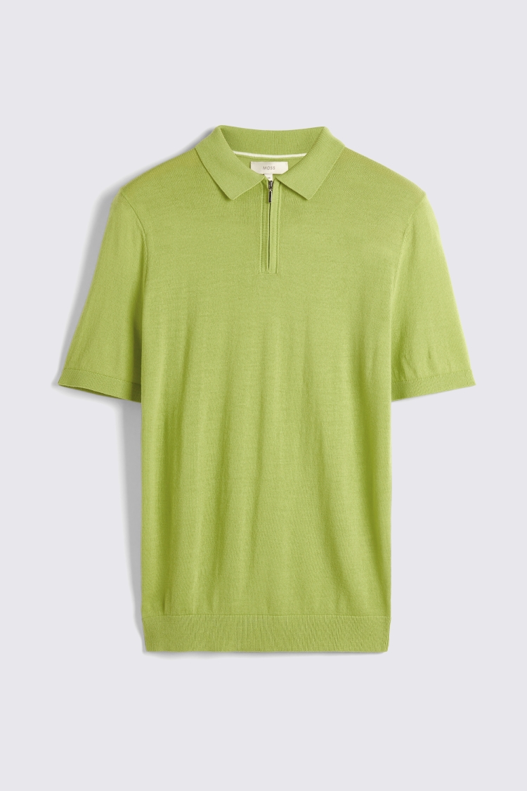 Lime Merino Quarter Zip Polo Shirt