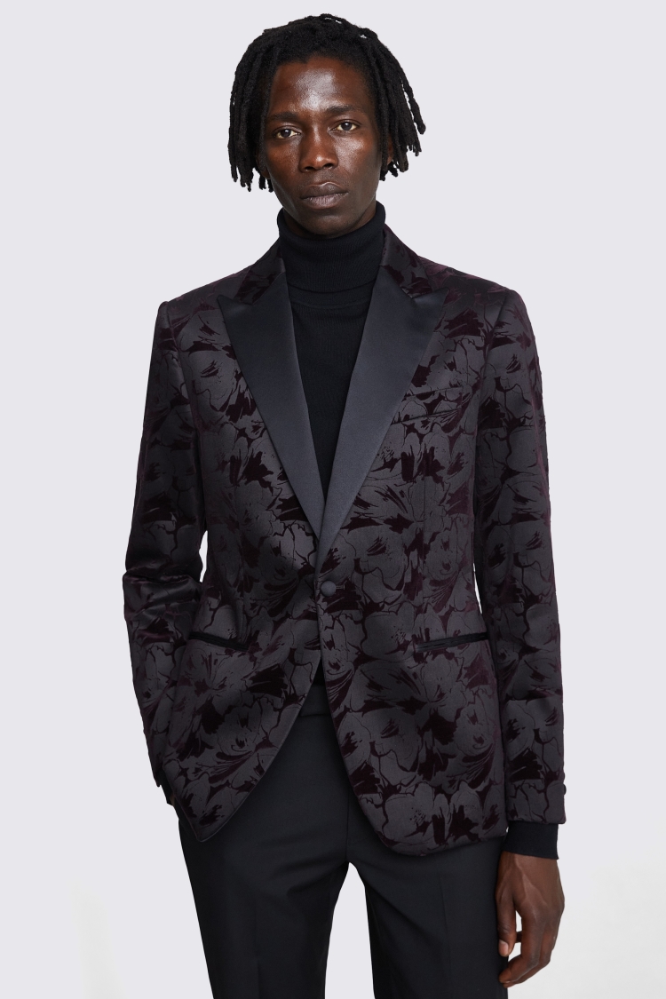 Italian Slim Fit Burgundy Floral Velvet Jacket | Buy Online at Moss