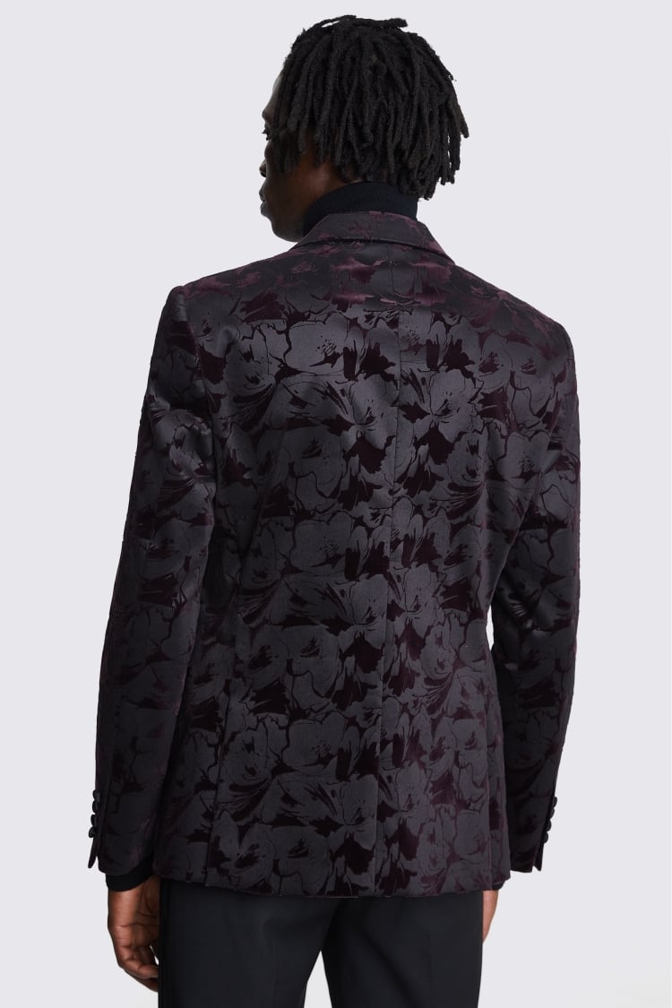 Italian Slim Fit Burgundy Floral Velvet Jacket