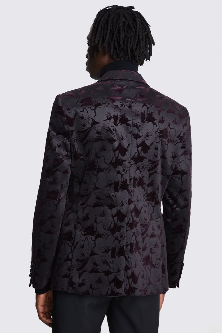 Italian Slim Fit Burgundy Floral Velvet Jacket | Buy Online at Moss