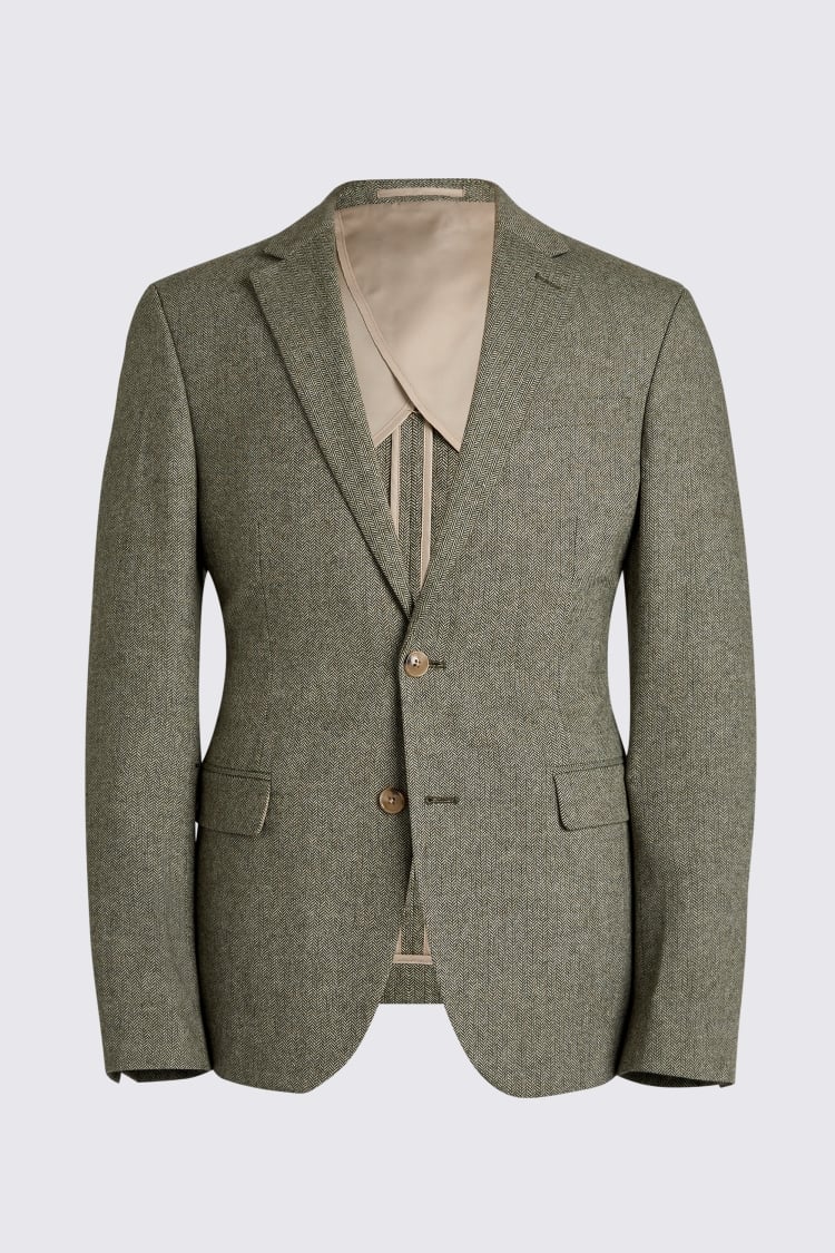 Slim Fit Sage Herringbone Tweed Suit