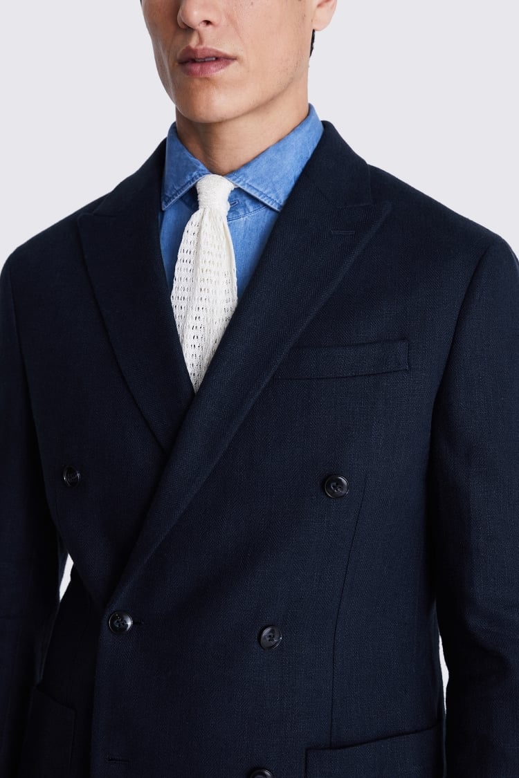 Tailored Fit Navy Herringbone Suit