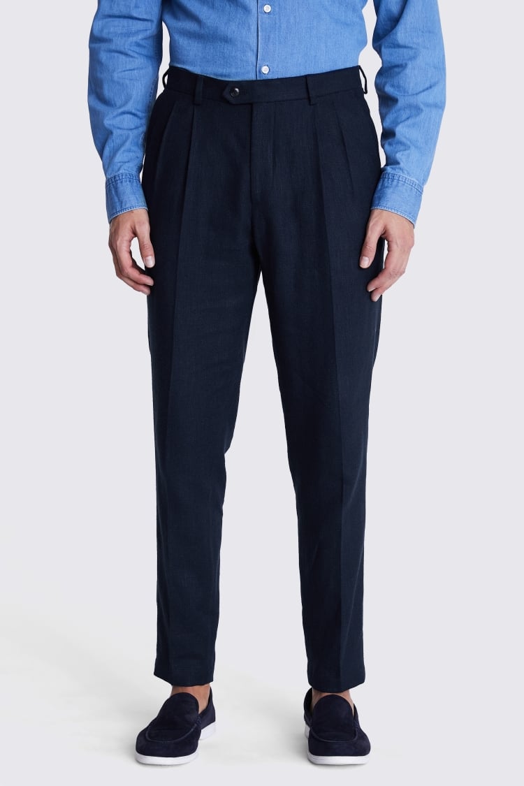 Tailored Fit Navy Herringbone Trousers