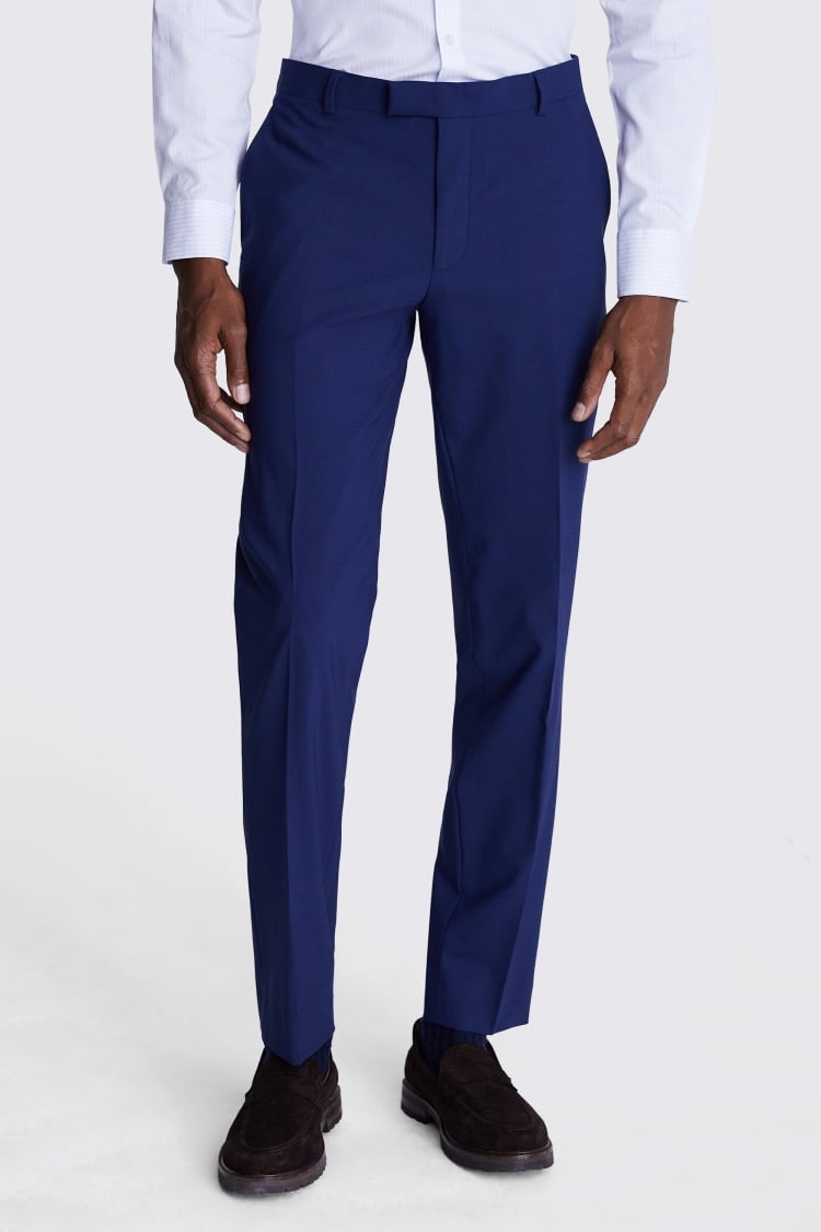 Italian Tailored Fit Blue Check Trousers | Buy Online at Moss