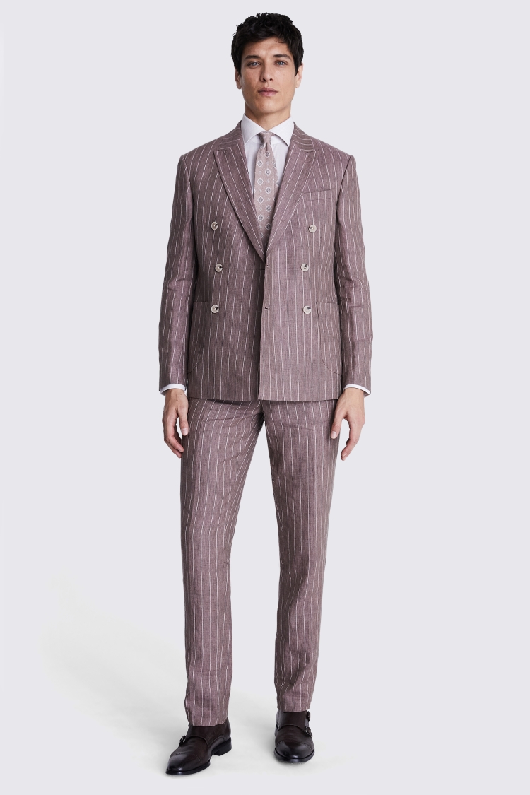 Slim Fit Dusty Pink Linen Stripe Suit