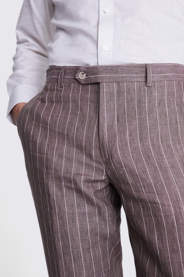 Slim Fit Dusty Pink Stripe Linen Trousers