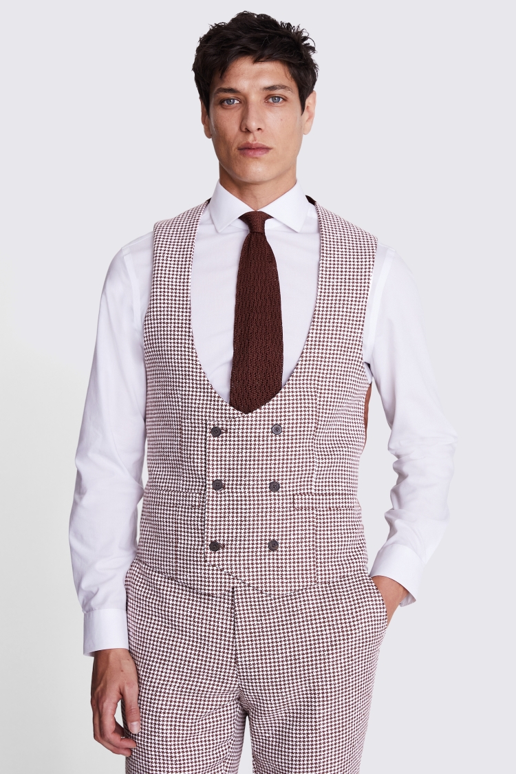 Slim Fit Copper Houndstooth Waistcoat 