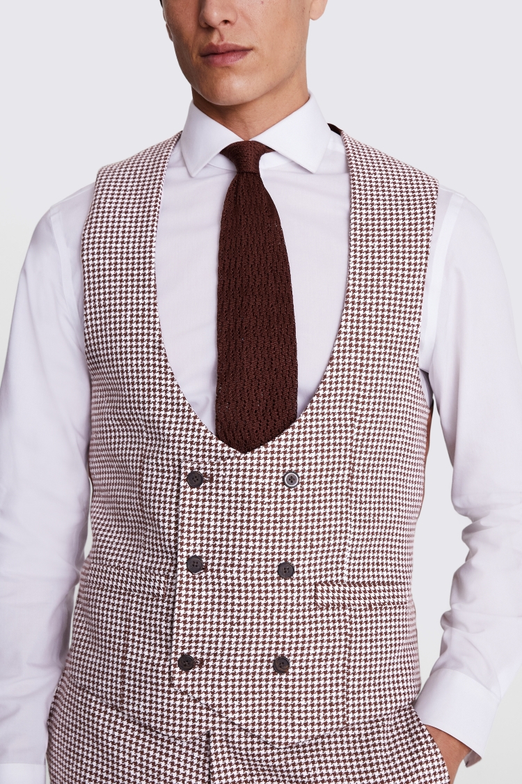 Slim Fit Copper Houndstooth Waistcoat 