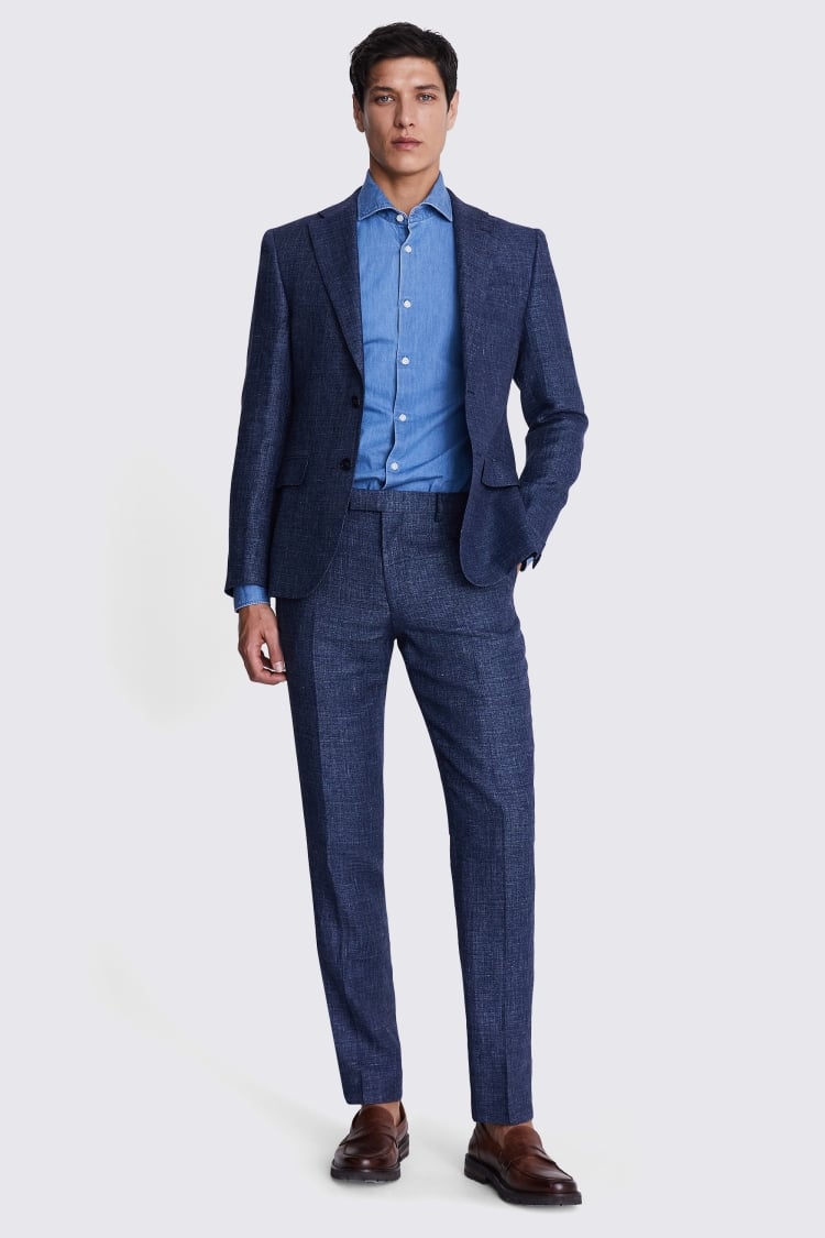 Italian Slim Fit Blue Texture Suit