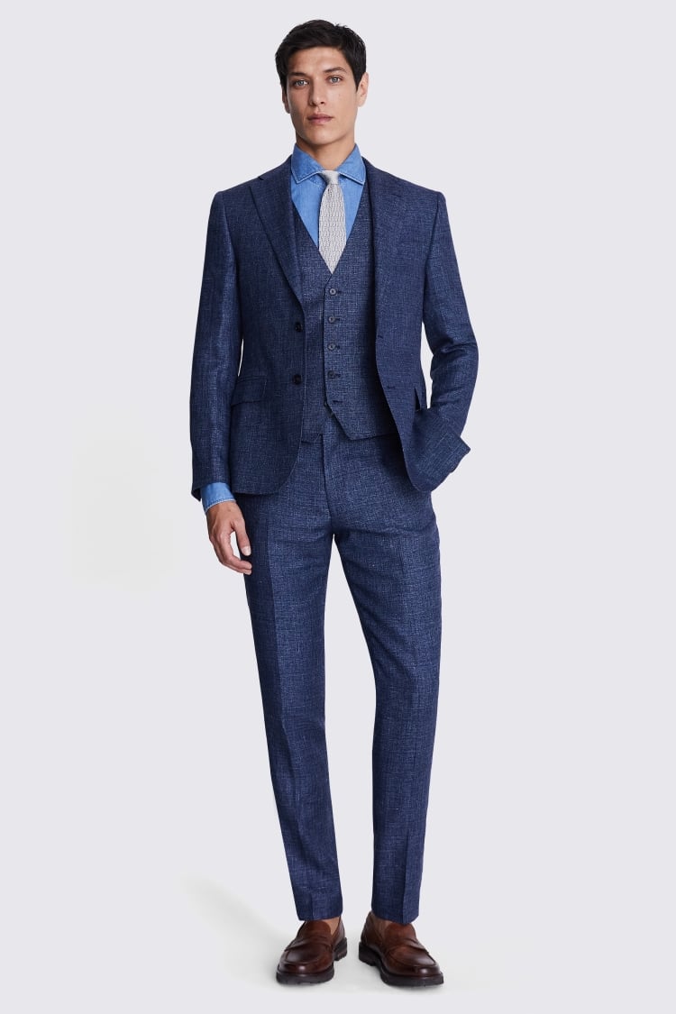 Italian Slim Fit Blue Texture Suit