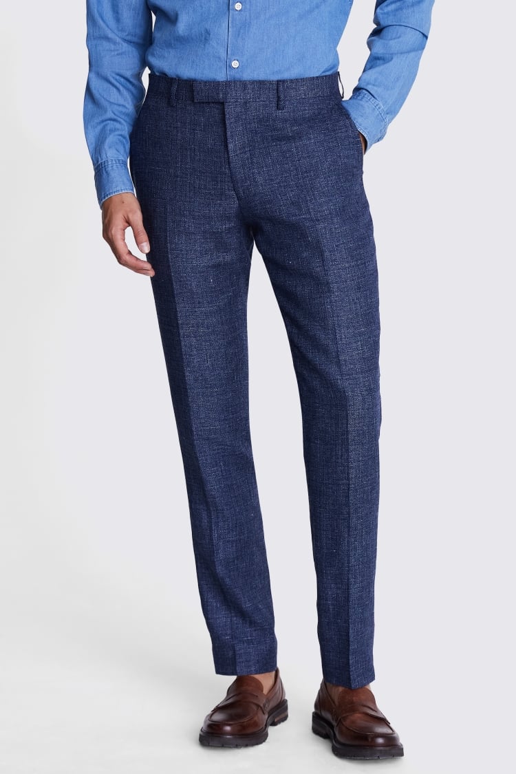 Italian Slim Fit Blue Texture Trousers