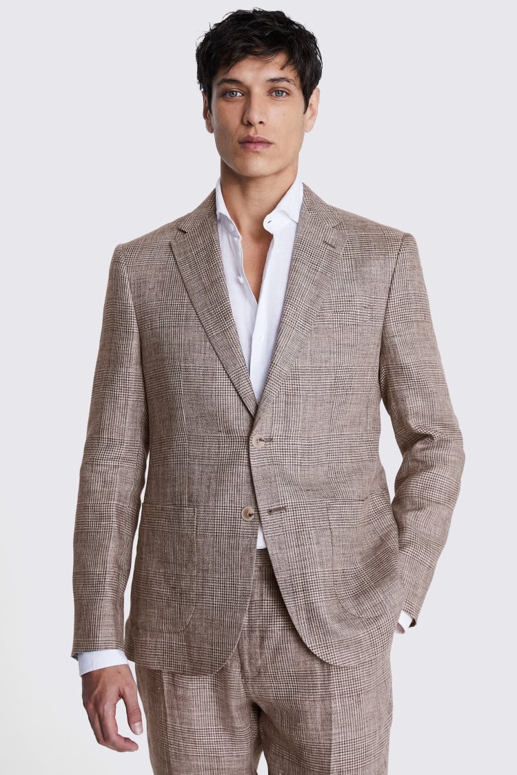 Slim Fit Brown Check Linen Suit