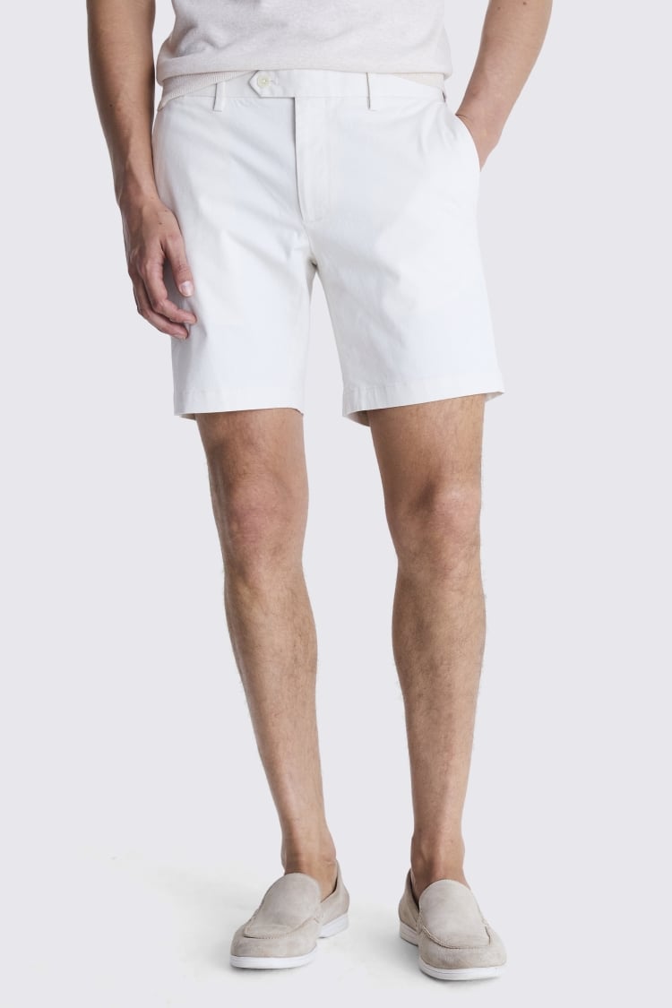 Slim Fit Off White Stretch Chino Shorts