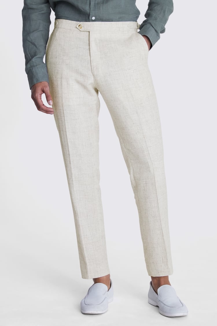 Italian Tailored Fit Off White Check Trousers