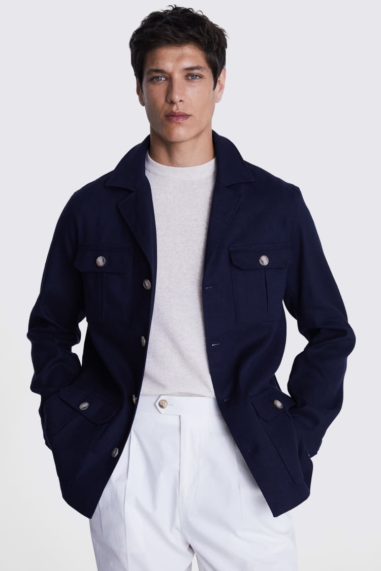 Navy Matte Linen Safari Shacket