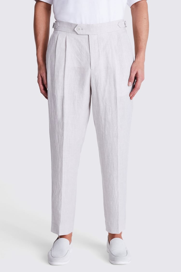 Stone Puppytooth Linen Pleated Trousers