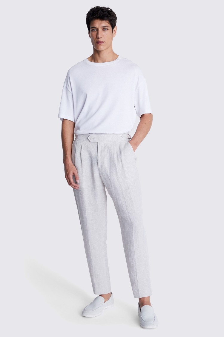 Stone Puppytooth Linen Pleated Pants