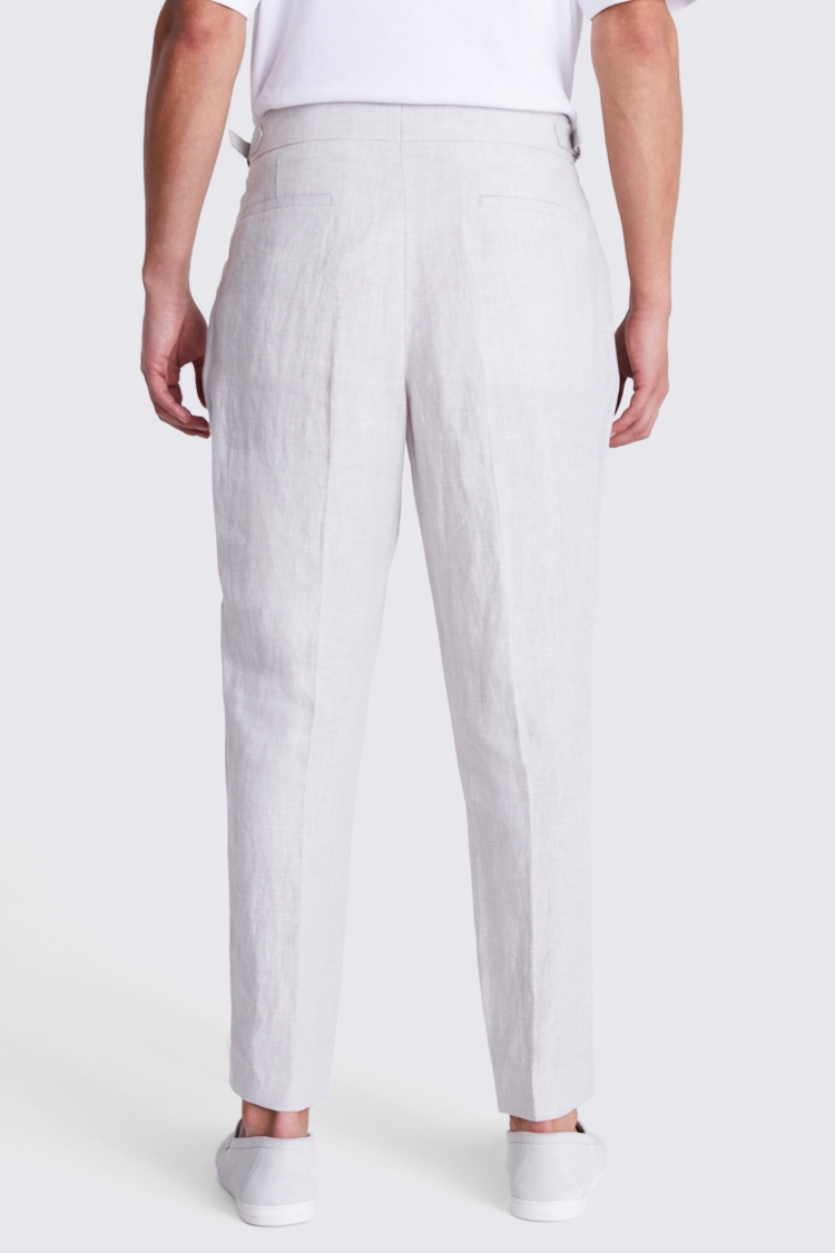 Stone Puppytooth Linen Pleated Trousers