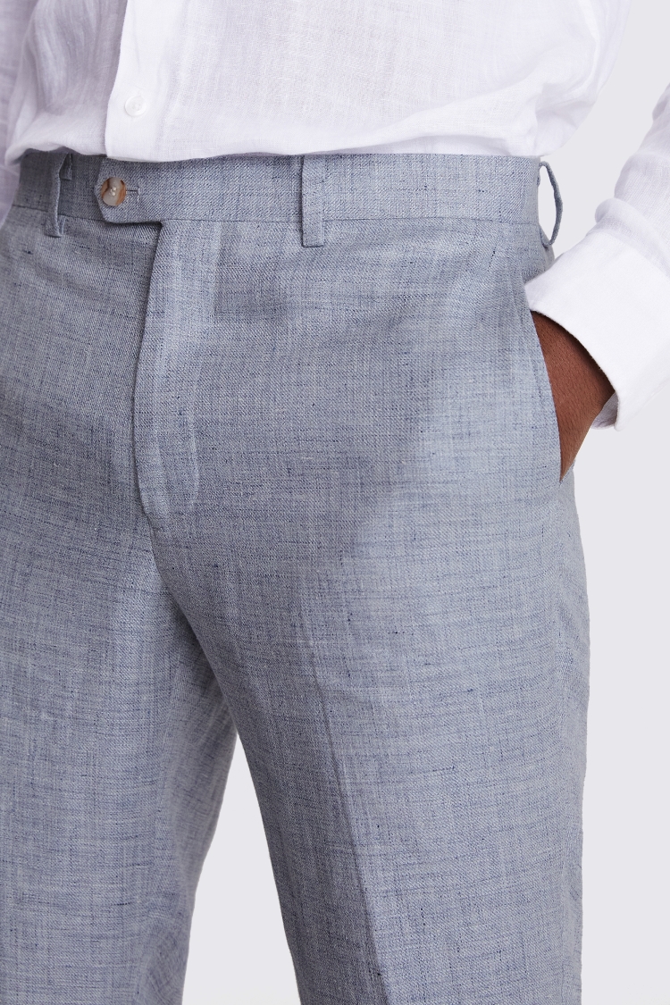 Tailored Fit Light Blue Linen Trousers
