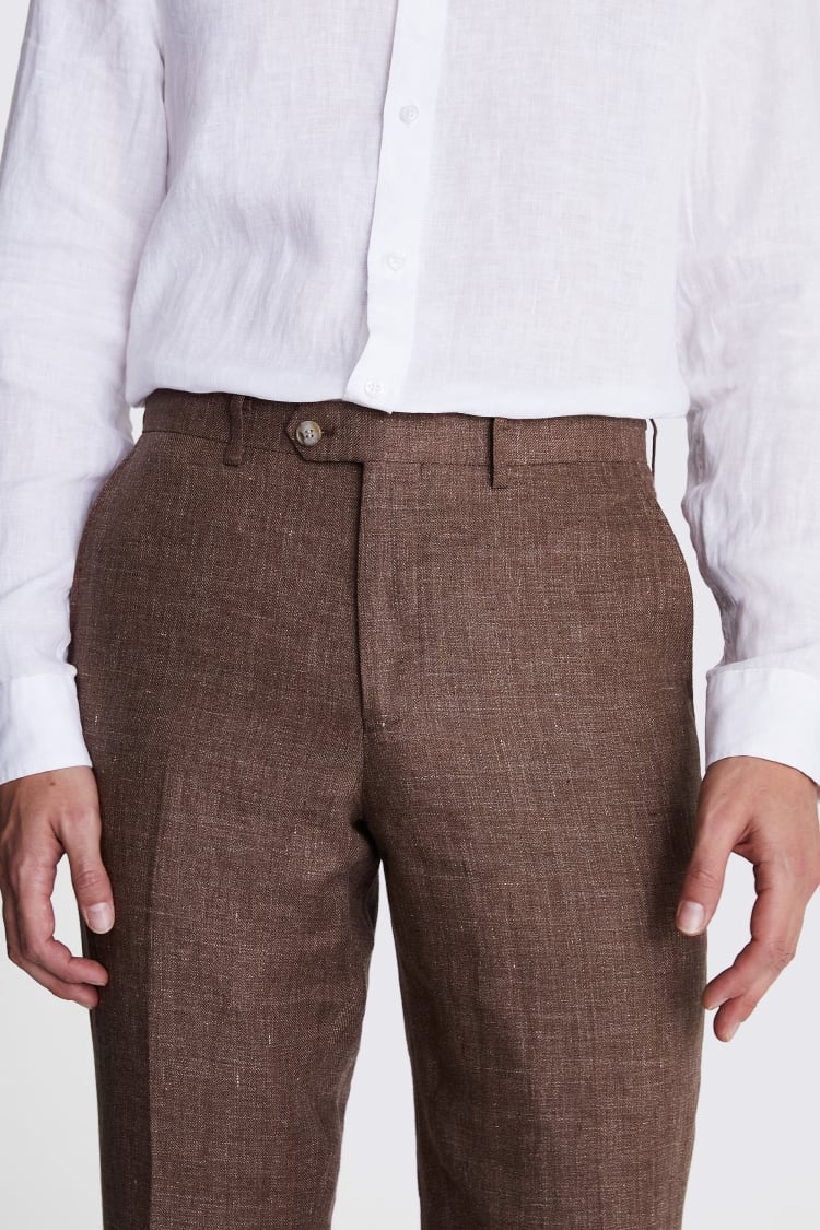 Tailored Fit Rust Linen Trousers